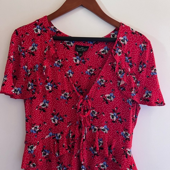 TOPSHOP RED FLORAL DRESS MINI DRESS - Picture 12 of 12